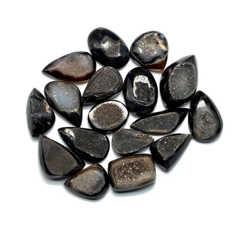 Black Onyx Druzy Loose Gemstones Wholesale Lot 100 Carat (3 to 5 Pcs) Natural Gemstone Cabochons for Jewelry Making,Wedding Gift, Healing Chakra, Wire Wrapping Crystals