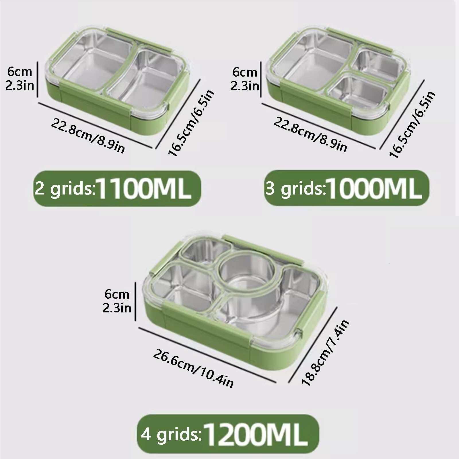 Borsa Termica Porta Pranzo, Schiscetta Pranzo, Bento Box in Acciaio Inossidabile, Lunch Box in Metallo A 3 Scomparti, Chiusura Ermetica, con Set di Utensili (Verde, 1200 Ml)(White,Large)