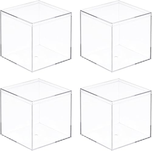 MECCANIXITY Caja de almacenamiento de plástico acrílico transparente con tapa, caja de contenedor de 2.4 x 2.4 x 2.4 in para artículos pequeños,