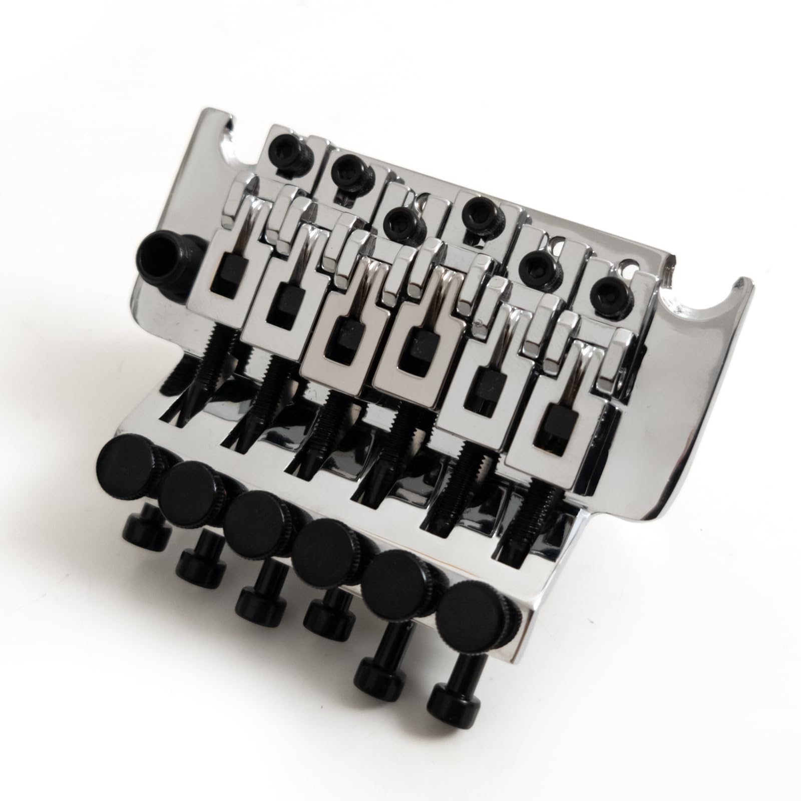 Linkshänder-Tremolo-Brückensystem mit Doppelverriegelung und 42 mm Sicherungsmutter, 34 mm massiver Messing-Block, schwimmendes Gitarren-Tremolo-Brücken-Set, Feinstimmer (Chrom)