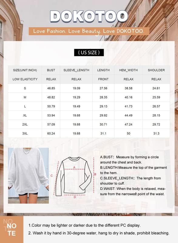 Dokotoo Womens Vintage Basic Oversized Crewneck Long Tunic Sweatshirts Pullover Tops