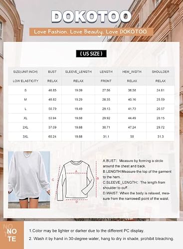 Dokotoo Womens Ladies Plus Size Cotton Basic Oversized Crewneck Long Tunic Sweatshirts For Women Long Sleeve Comfy Cozy Winter Fleece Pullover 2023 Fall Tops Casual Loose Fit Tees Shirts White S #TOP5