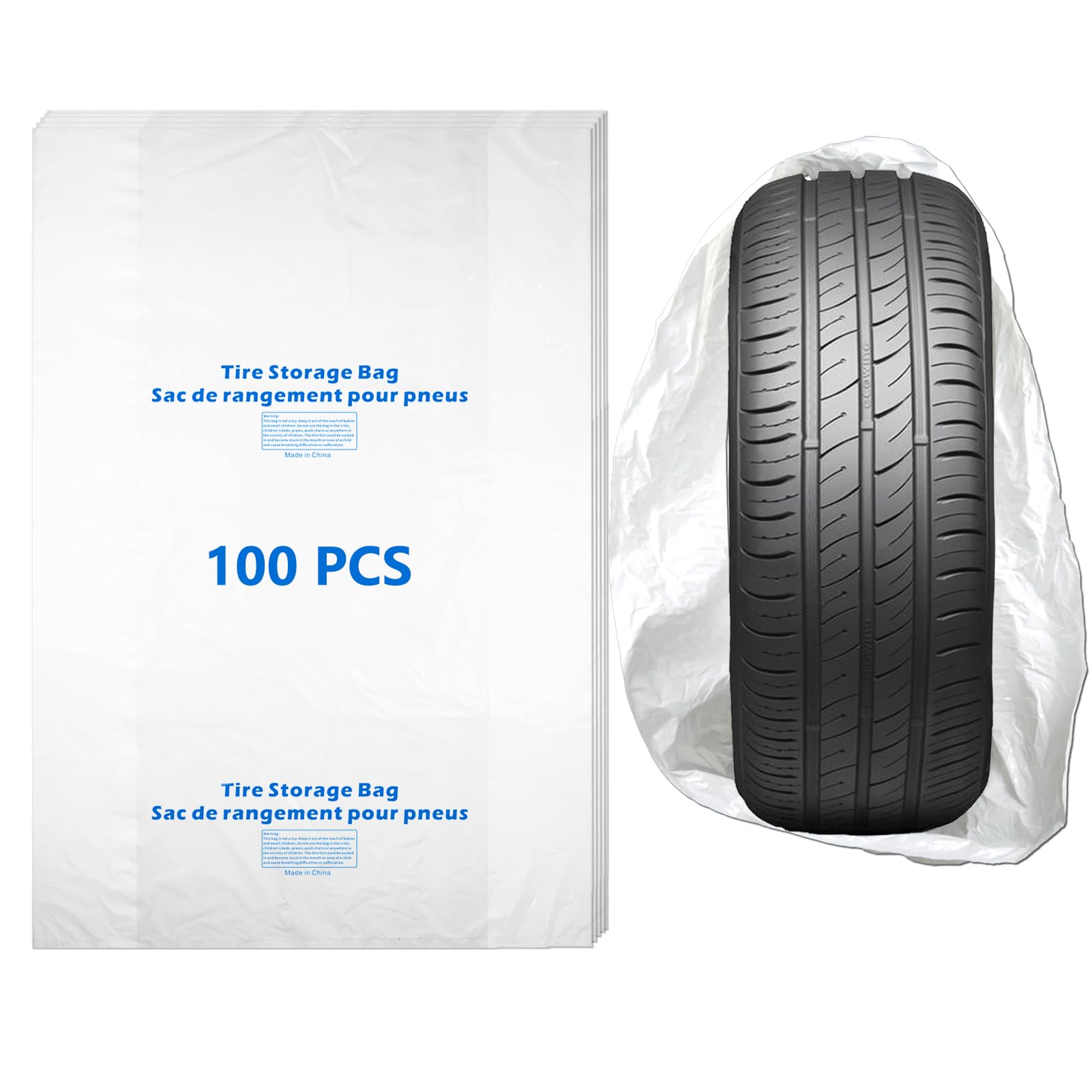 WHEEL CONNECT Tire Storage Bags. Made of Polyethylene LDPE Plastic, Large 38”X42”H, White, Pack of 100pcs. No Logo Printed.