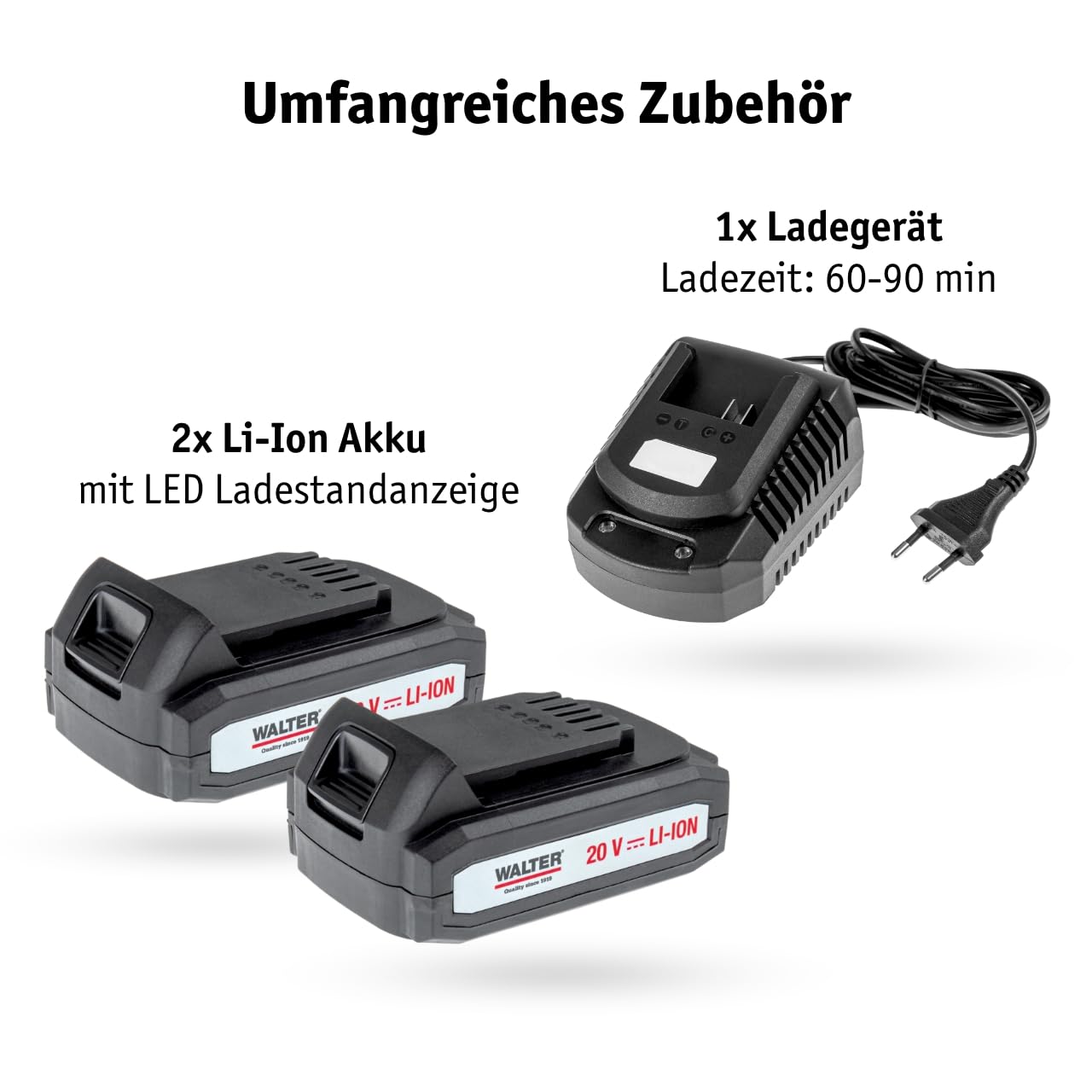 WALTER Akku Rasenmäher Set 3in1 mit Rasentrimmer und Heckenschere 40V Rasenmäher 20V Gartengeräte Set inkl 2X Akku und Schnellladegerät
