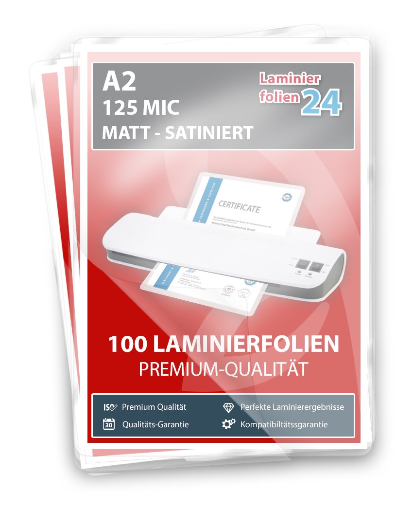 XLam Laminierfolien A2-2 x 125 Mic - matt - 100 Stück - PREMIUMQUALITÄT FÜR PERFEKTE LAMINIERERGEBNISSE
