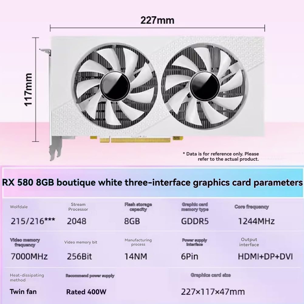 Scheda Grafica RX 580 8GB GDDR5 Video Memory AMD 256Bit Scheda Video Interfaccia DVI per Computer da Gioco da Desktop B
