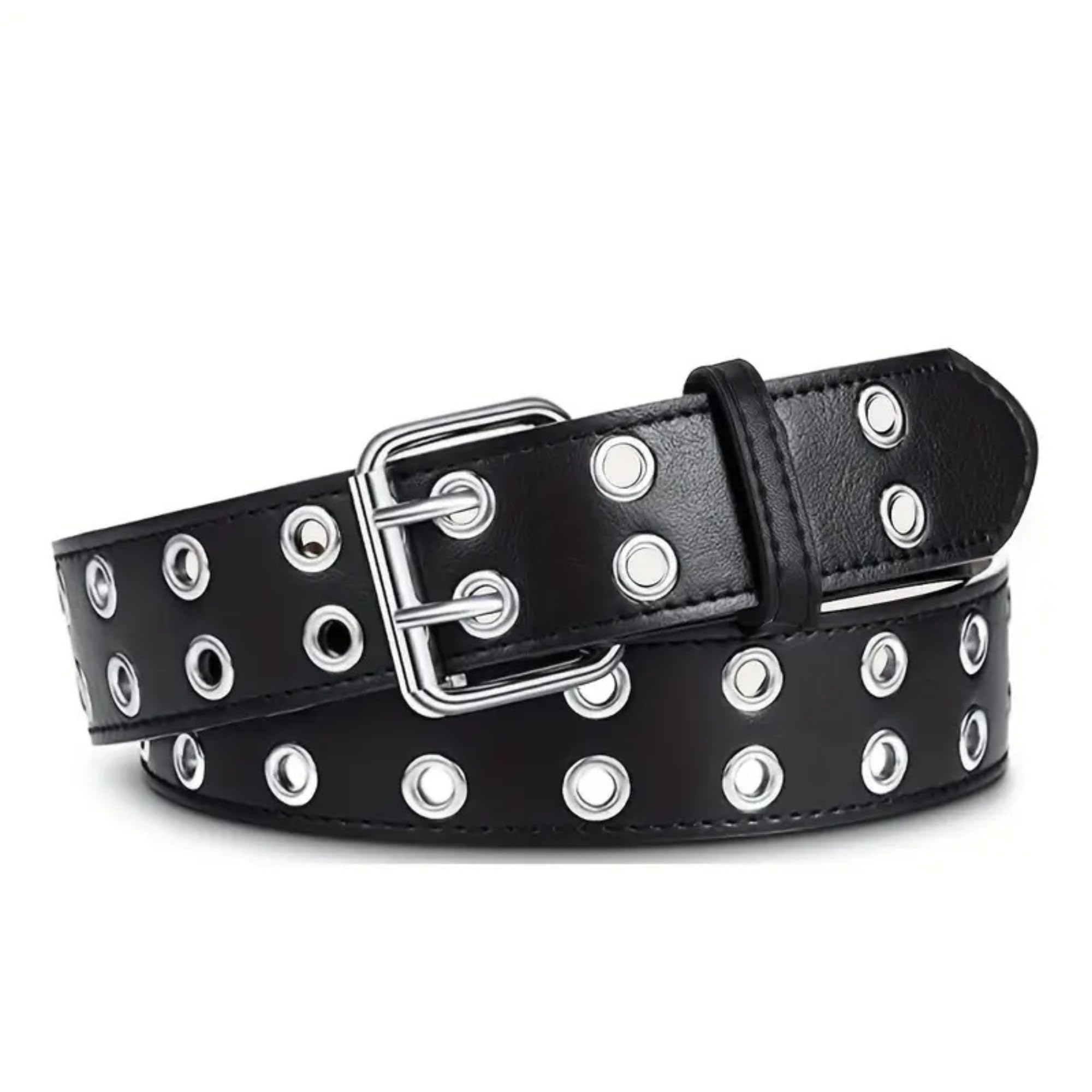 VEMILIO Double Hole Artificial Leather Waist Belt for Men & Women | Adjustable Punk Rock Style with Eyelets | Stylish Accessory for Jeans, Dresses, Tops | Unisex Fashion Belt
