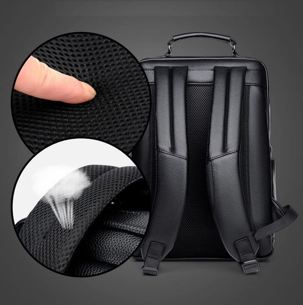 CHAO RAN Laptop Backpack for Men Leather Travel Backpack Carry on Flight Approved-Waterproof Medium Backpack Fit 15.6 Inch Notebook for College Business Office Bag with USB Charging Port