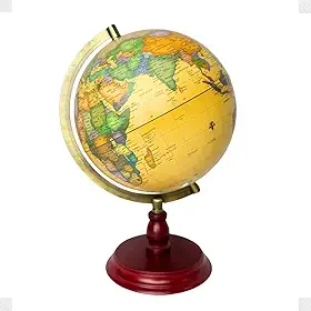Globo Terrestre Retrô Bege - Base de Madeira - 30cm - Decoração - Giratório Casa Escritório Escola Viagens Escolar Faculdade Decorativo Presente