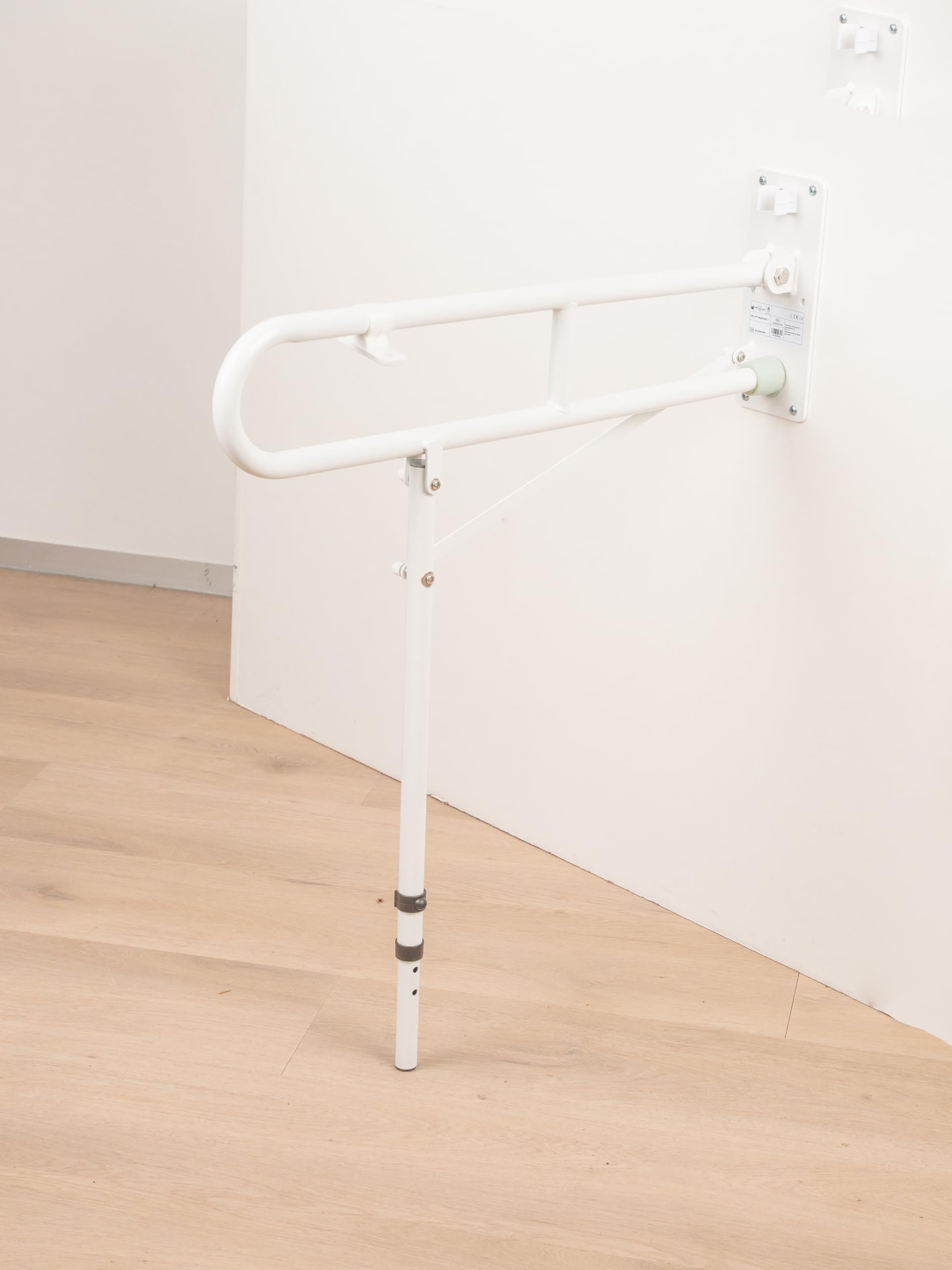 WC Wandstützgriff klappbar mit Stützfuß - Verstellbare Haltegriff - Weiß - 76 cm lang