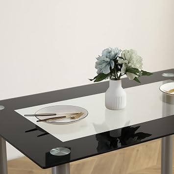 Henf 5 Piece Dining Room Table Set for 4, Contemporary Kitchen Table Set with Tempered Glass Table Top and 4 Faux Leather High Back Dining Chairs for Small Spaces Kitchen, Dining Room