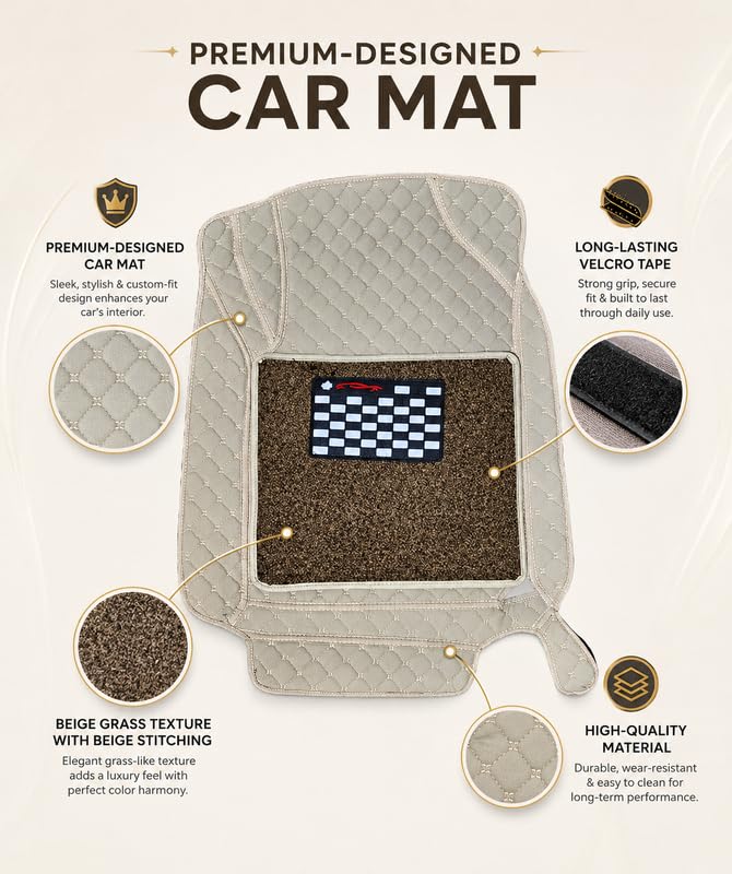 Image of SINEX Premium 7D car mat Full Set for Tata Sierra (Model : 2025) |Luxury Leather Double Car Floor Mat Complete Set || 100% Waterproof and Washable | Color : Beige