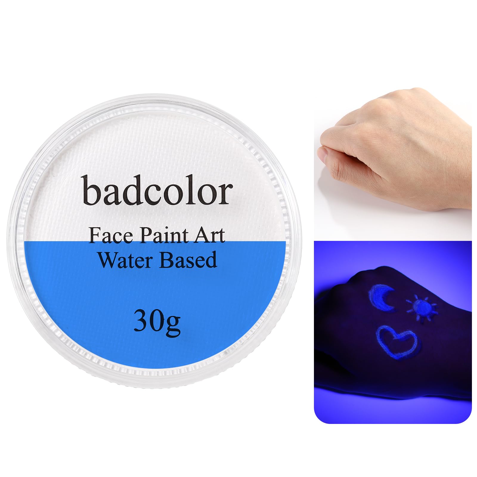 Invisible Clear Neon Face Body Paint(30g/1oz), Water Activated UV Blacklight Reactive Facepaint, Fluorescent Washable Face Body Painting Kit for Halloween SFX Makeup, Raves, Parties & More
