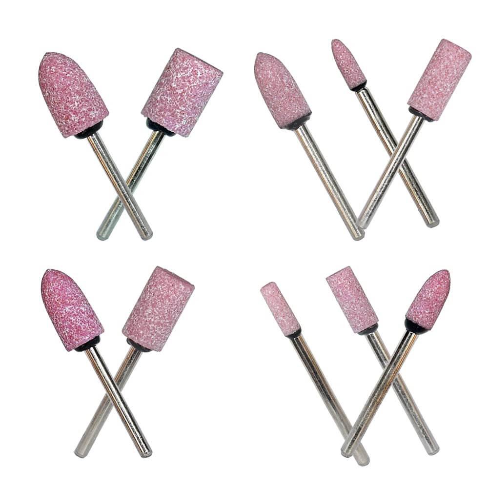 Abrasive Stone Mounted Points Grinding Head Wheel Bits Polishing Rotary Tool Bullet and Cylinder Shaped Pink 3mm Shank 4, 6, 8, 10, 12 mm Head Size