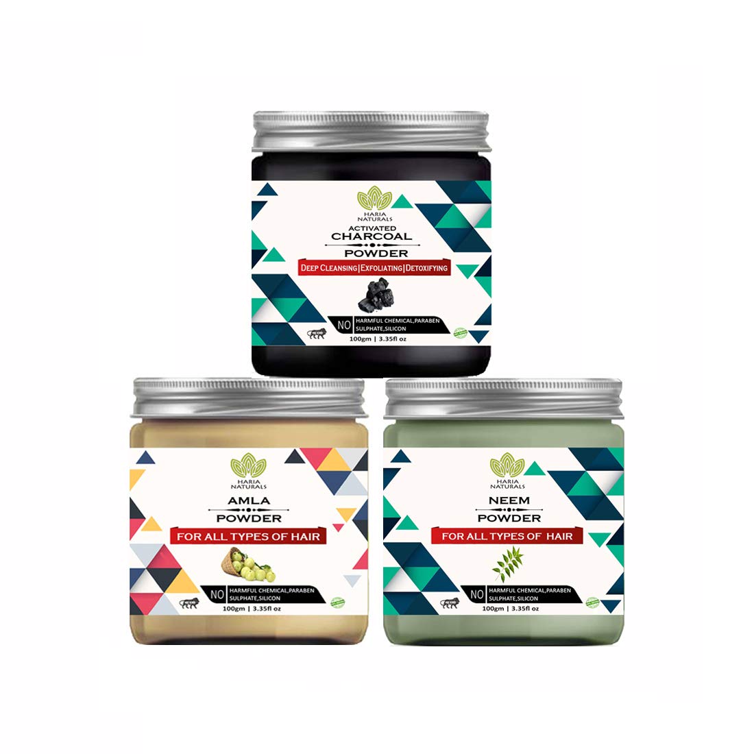 Haria Naturals Charcoal Powder 100gm & Amla Powder 100gm & Neem Powder 100gm (Pack Of 3) 300GM-image-45