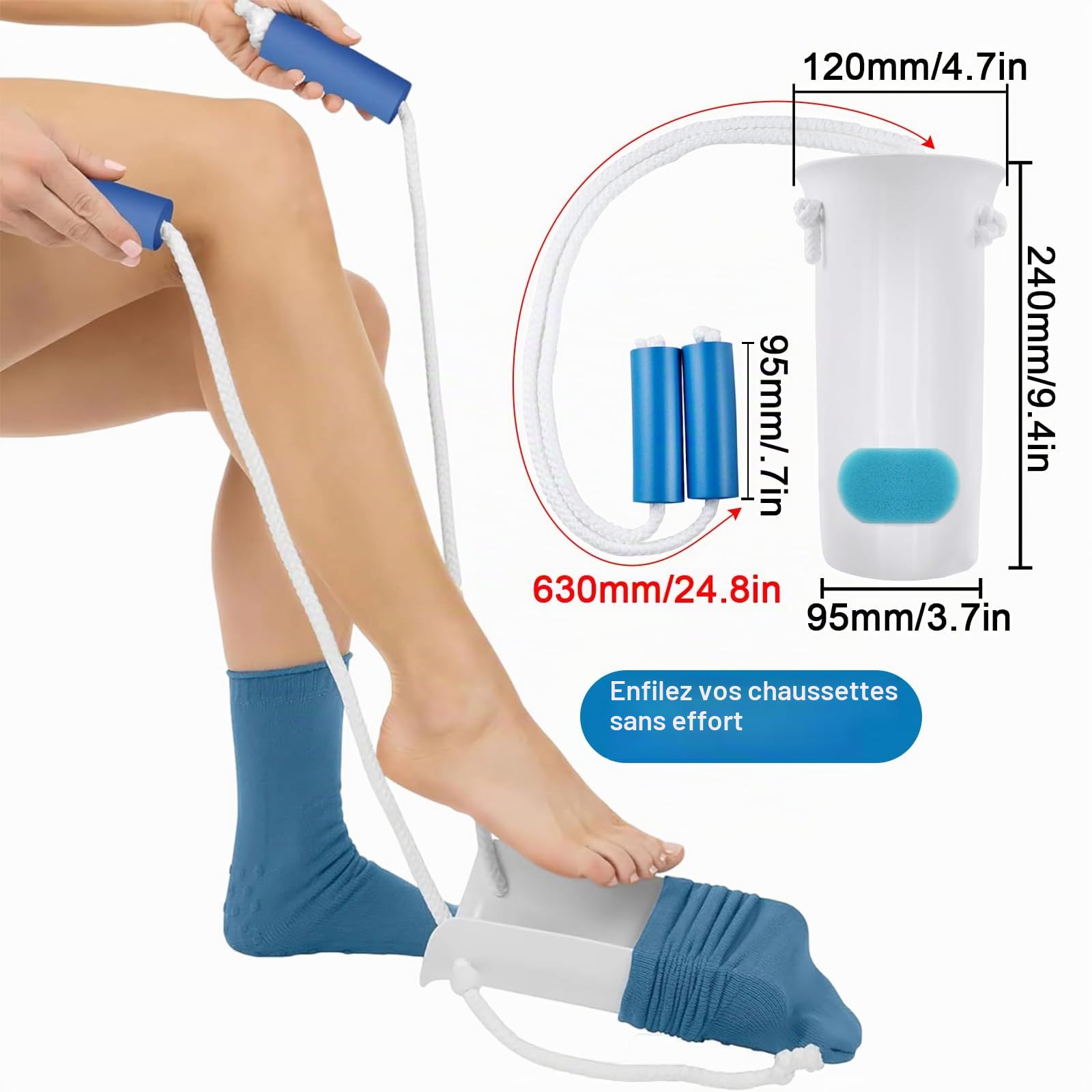 Enfile Chaussettes Kit 4 Pièces Pince de Ramassage de 80 cm, Chausse Pied Long, Aide Chaussettes, Sangle de Levage de Jambe avec Poignées pour Personnes Agées ou à Mobilité Réduite