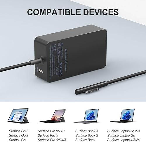 Miniatura 3 de Cargador de portátil Surface de 65 W para Microsoft Surface Pro 11109877+6543X, Surface Laptop 765432, Surface Go 432, Surface Book 321, cargador