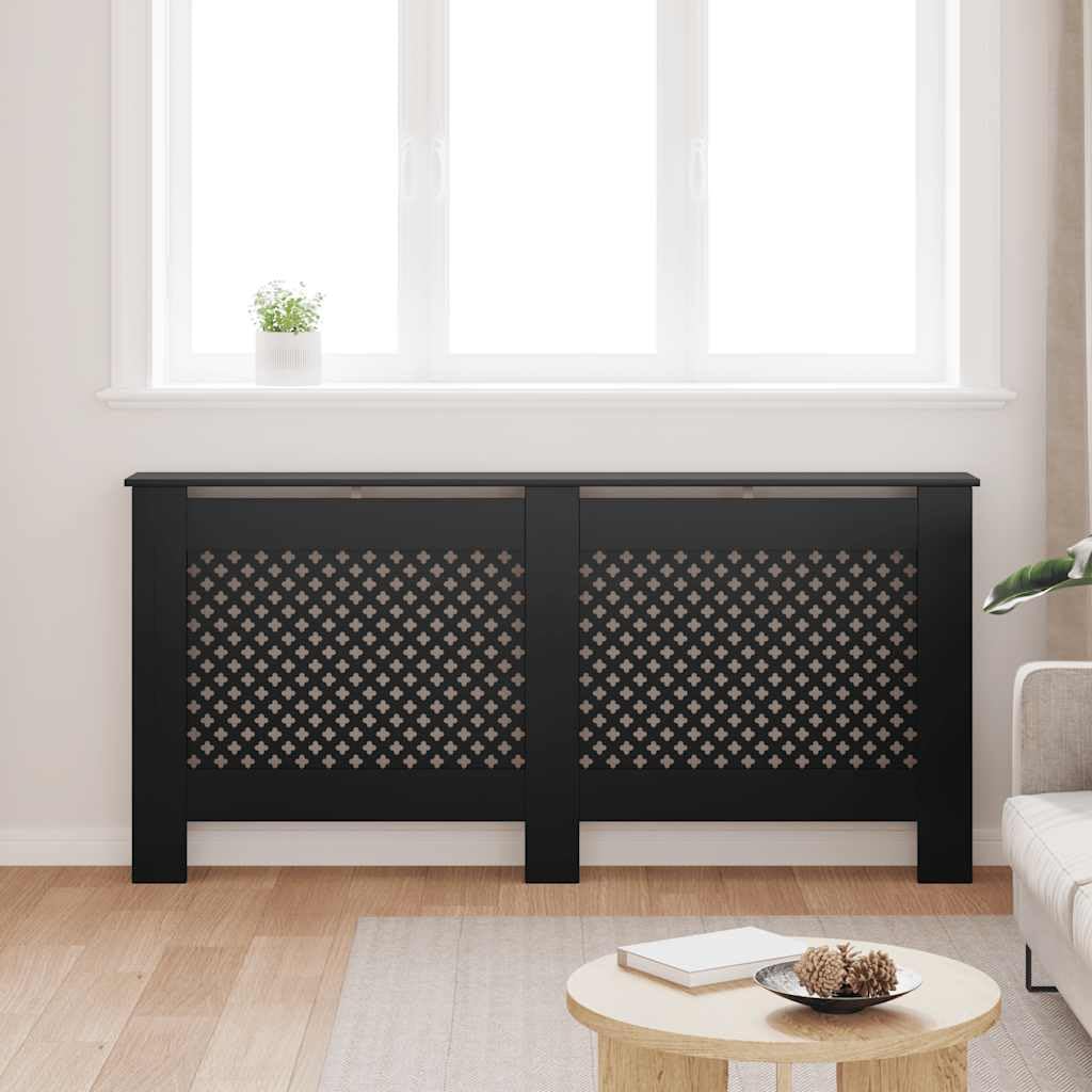 Copertura per termosifoni in MDF nero, 172 x 19 x 81,5 cm, con design a lamelle, copertura per termosifoni con motivo a nido d'ape, accessorio per valvola termostatica, supporto chiave di