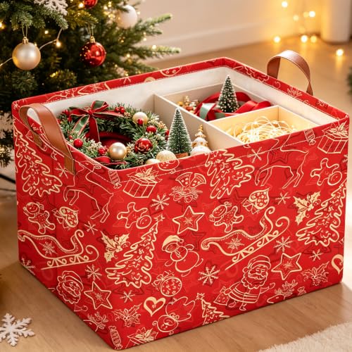 Image of CLOCOR Rectangular Storage Bin,Waterproof Book Box,Room Decor(Golden Christmas)