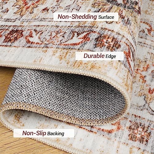 Madane Hallway Rug 3x10, Kitchen Rugs Washable Entryway Rug Vintage Kitchen Runners Non Slip Indoor Area Rug Farmhouse Carpet Runner for Bathroom Living Room Bedroom, Turmeric/Grey