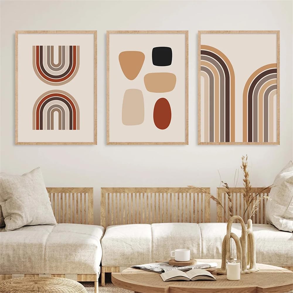 WUHBCZ Wall Posters-Abstract Geometric Rainbow Body Line Beige Boho Poster Wall Art Mural Canvas Painting Print Pictures Living Room Office Home Decoration-40 * 50cm/3PCS (No Frame)