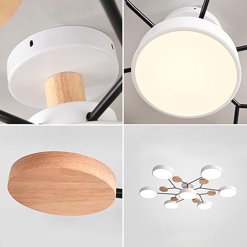 Vista 136 de Lámpara LED de techo, 34 pulgadas, 7 luces, moderna lámpara de techo empotrada de madera de 56 W, lámpara regulable para sala de estar, dormitorio