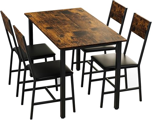 Miniatura 6 de 5 Metal and Wood Indoor Dinning Table Furniture Set for 4, Dining Table Chairs