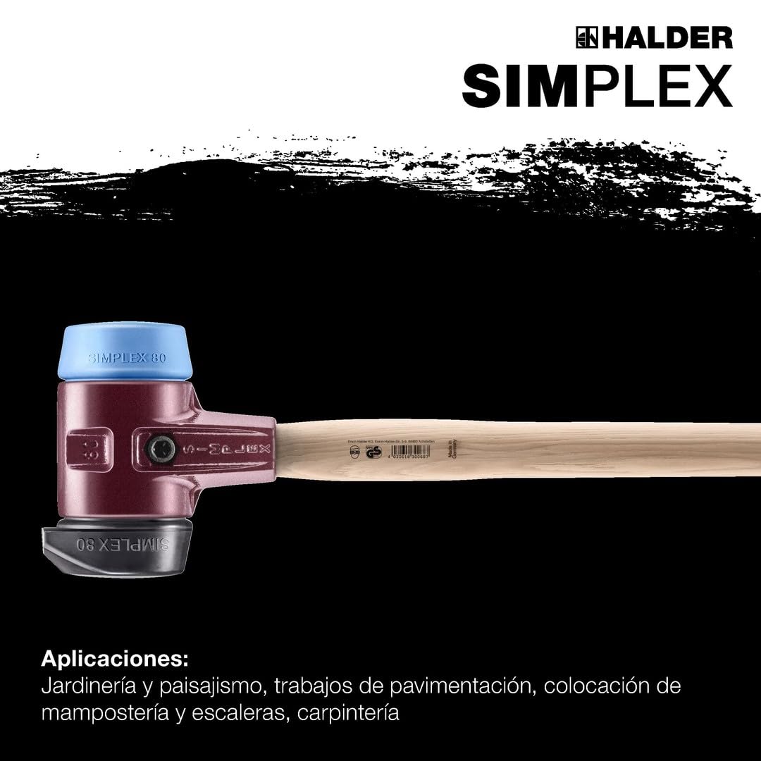 Simplex 3012.281 - Martillo de sugerencia, compuesto de goma, con soporte, TPE, carcasa de fundición maleable y mango de nogal, 80 mm de diámetro