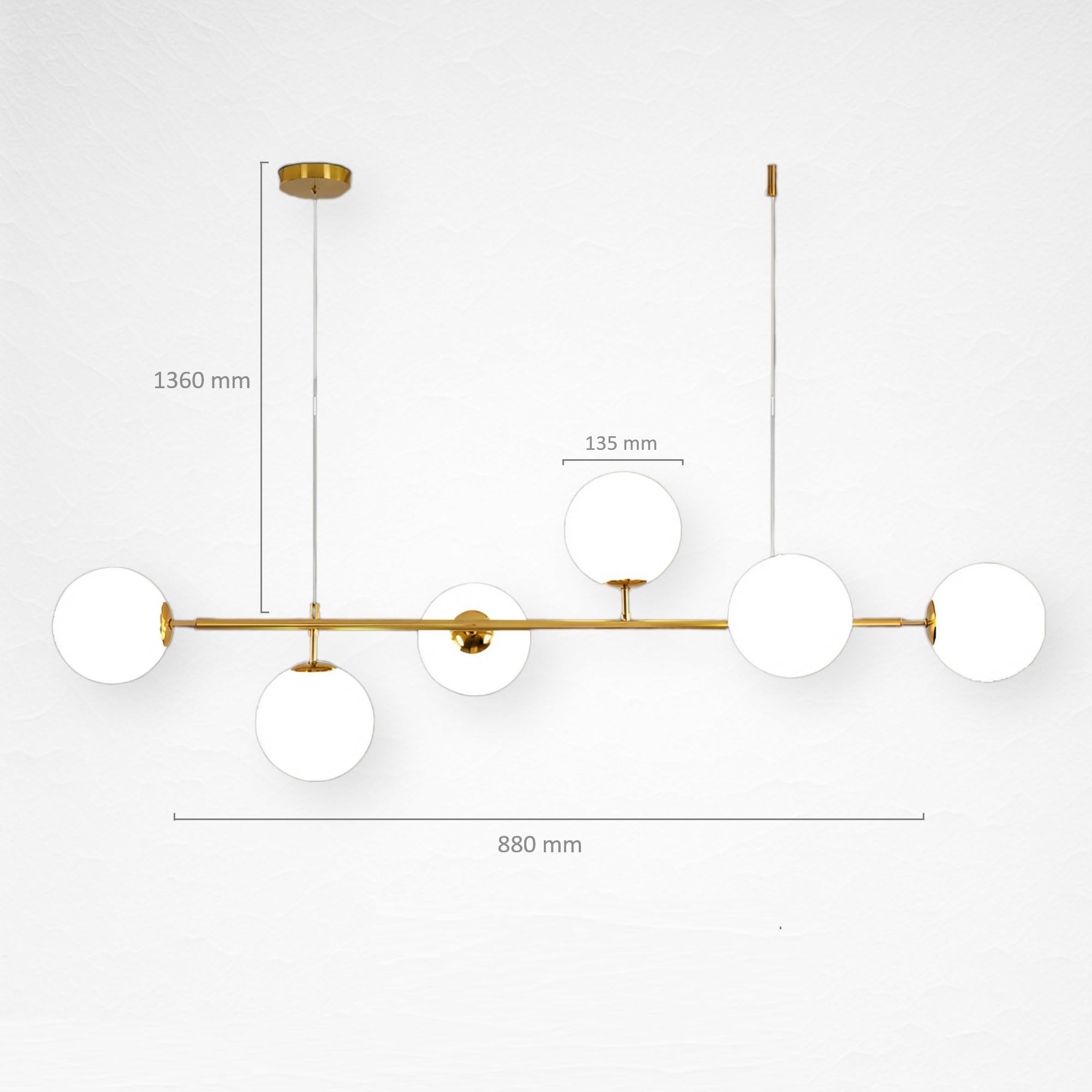 Lampadario a sospensione Applique Oro con sfere bolle bianche design moderno minimal (6 Sfere)