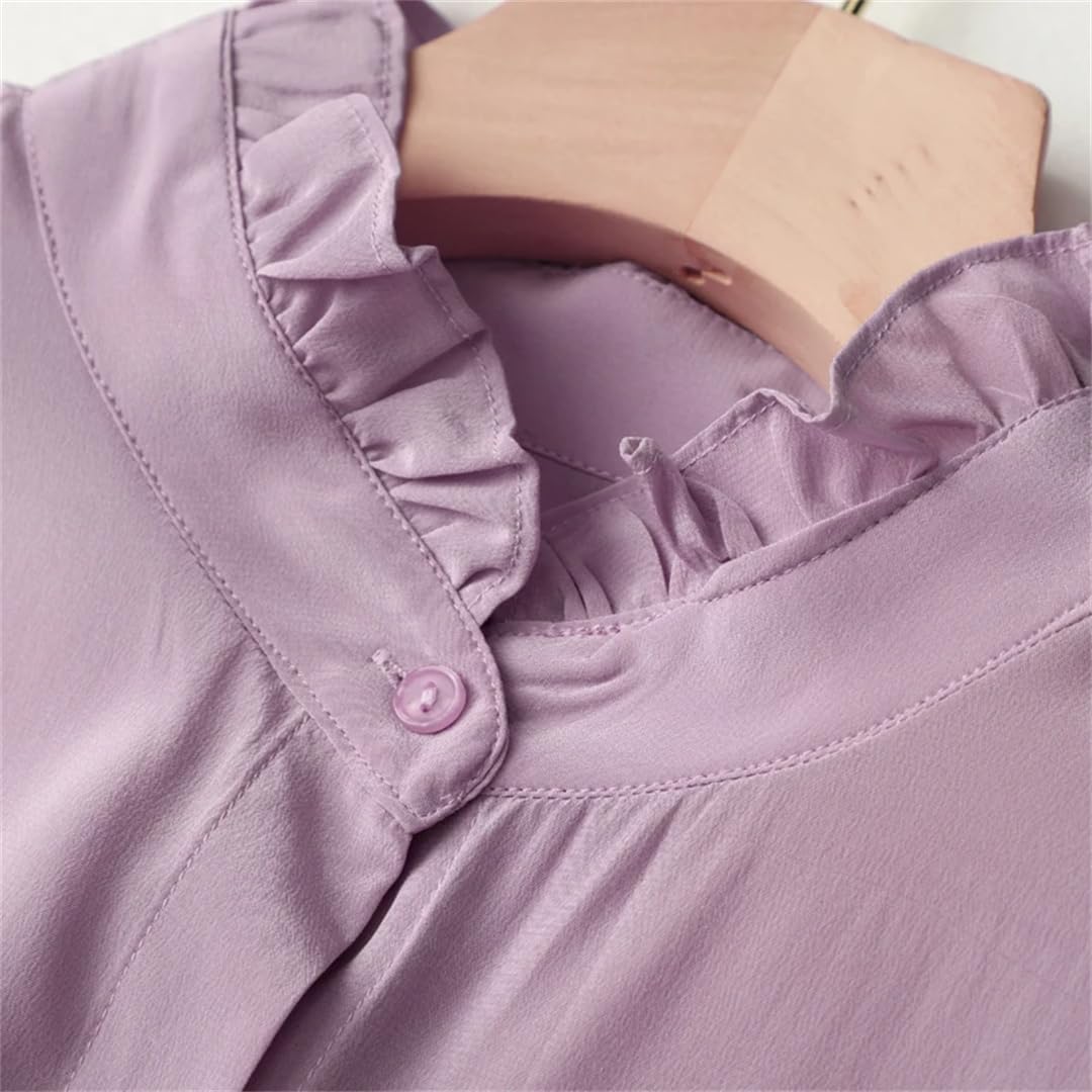 Disimlarl Blusa de seda de morera para mujer, color liso, de manga larga, para oficina, trabajo, camisas casuales