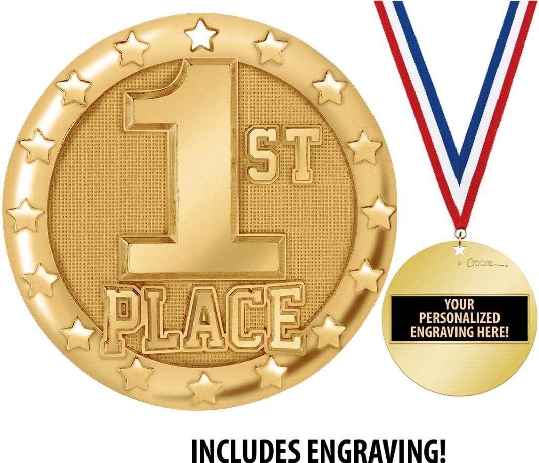 Crown Awards First Place Medal, 2" Shiny Gold 1st Place Medals for Kids with Free Custom Engraving