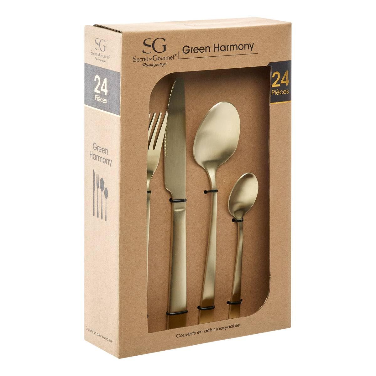 Secret de Gourmet - Cubertero de acero inoxidable green harmony de 24 piezas