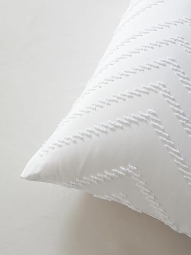 Miniatura 3 de QWINEE Funda de almohada de tamaño estándar simple, color blanco, 2 piezas, diseño de cheurón, sin relleno, para el hogar, color blanco, tamaño Queen