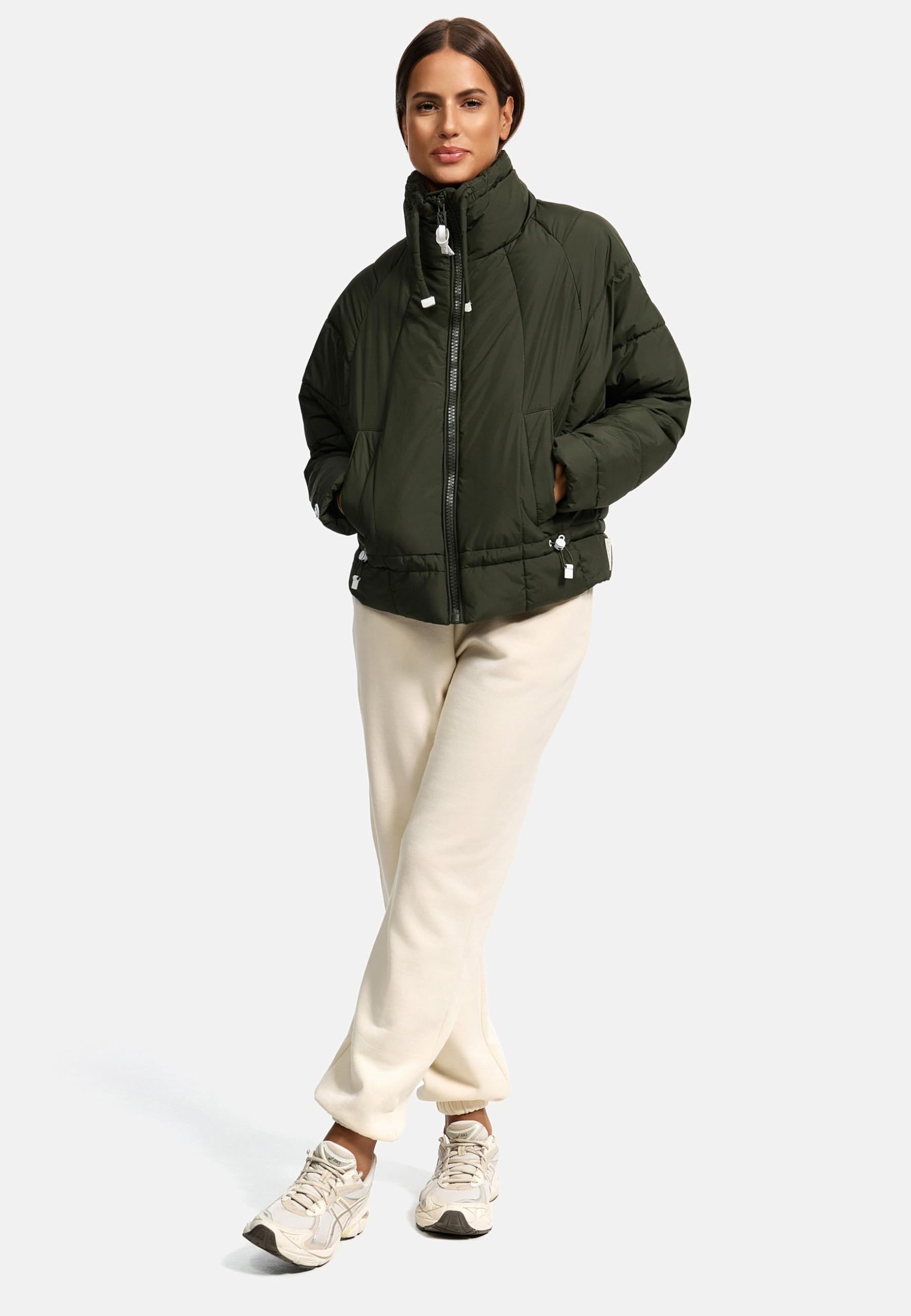 Navahoo leichte Damen Steppjacke kurze Übergangsjacke oversized mit Fledermausärmeln Luftzauber 14 XS-XXL