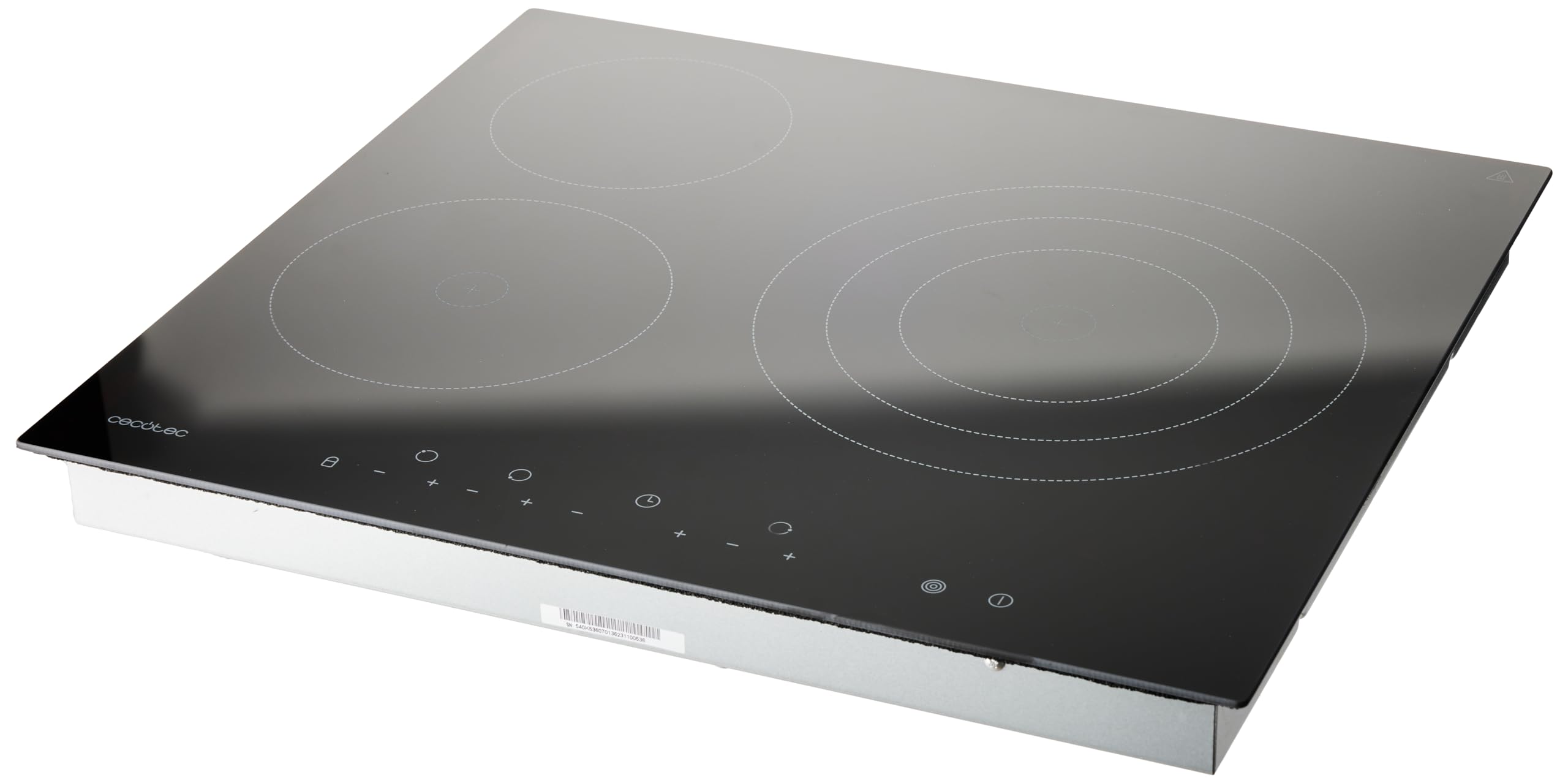 Cecotec Placa Vitrocerámica 3 Fuegos Bolero Squad V 3000. Potencia 6200 W, 9 Niveles de Potencia, Control Táctil, Detector de Sartenes hasta 295 mm, Temporizador, Kidlock
