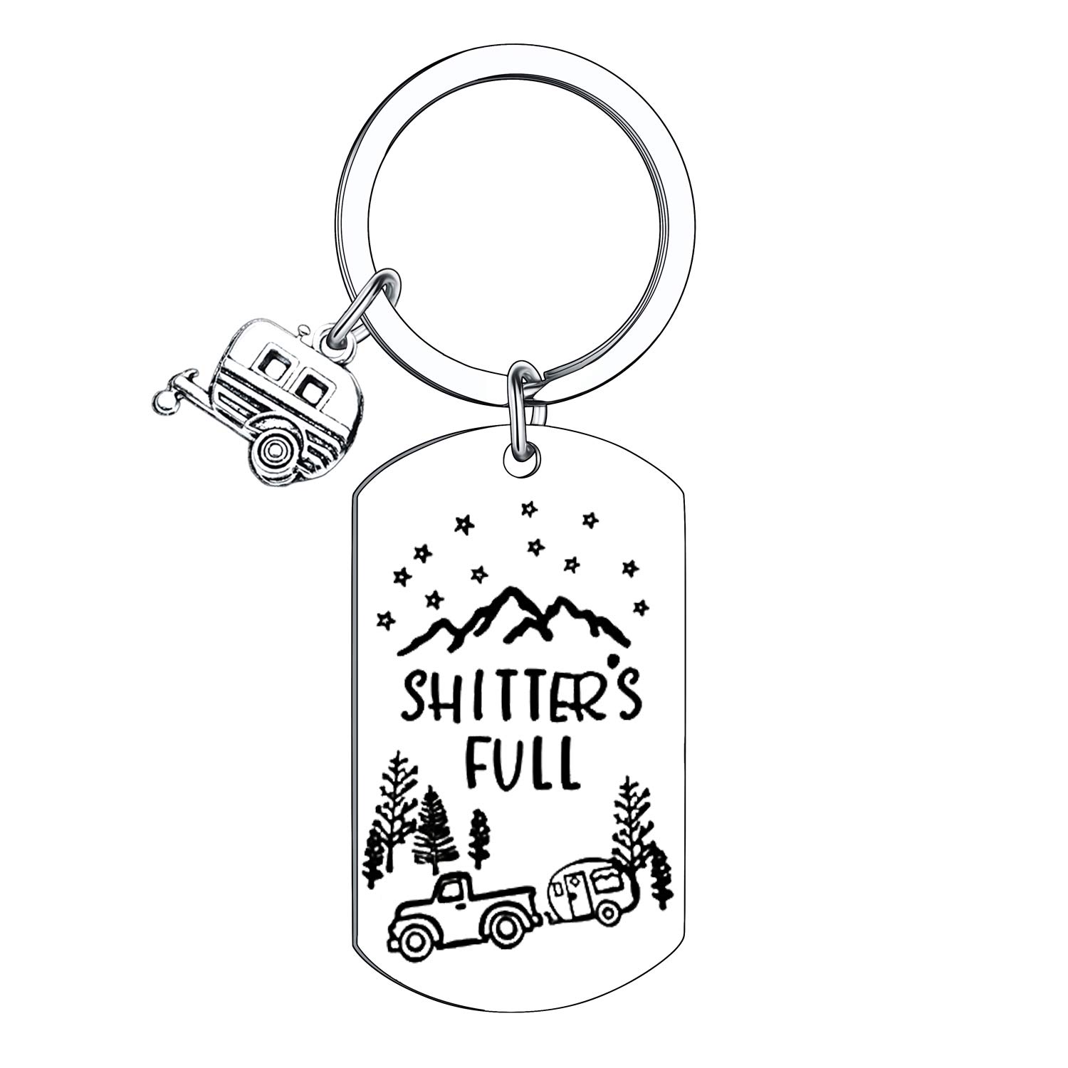 BESPMOSP Shitter's Full Keychain Happy Camper Keyring Camping Lovers Gift Campers Jewelry Trailer Vacation Jewellery