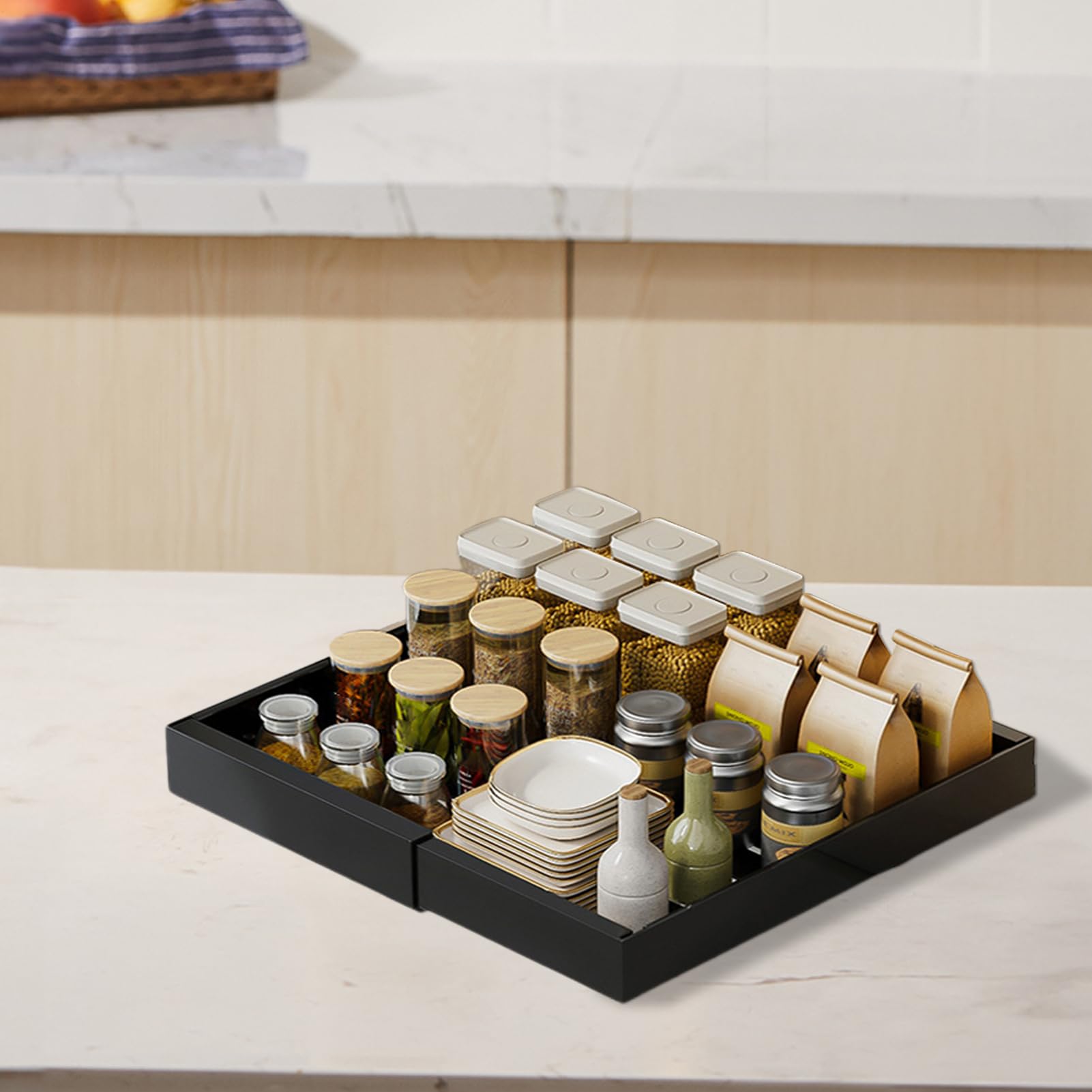 Organizer Sottolavello Robusto Cestello Estraibile Senza Foratura | Ripiano Estraibile per Armadietto Sottolavello Ideale Per Cucina, Bagno, Dispensa, Armadio, Cucina, Bagno, Dispensa, Armadio