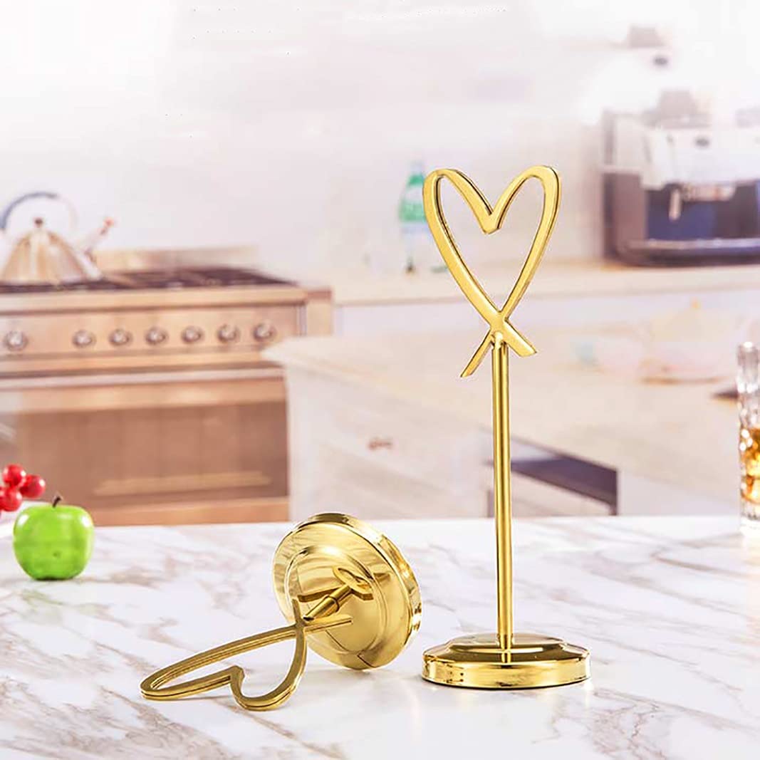 Tischkartenhalter, herzförmige Tischnummernhalter, 7,6 cm, Edelstahl, Foto-Clip-Halter, Ständer, Hochzeiten, Restaurants und Partys, goldfarbener Memohalter, 3 Stück/7,6 cm (15,2 cm)