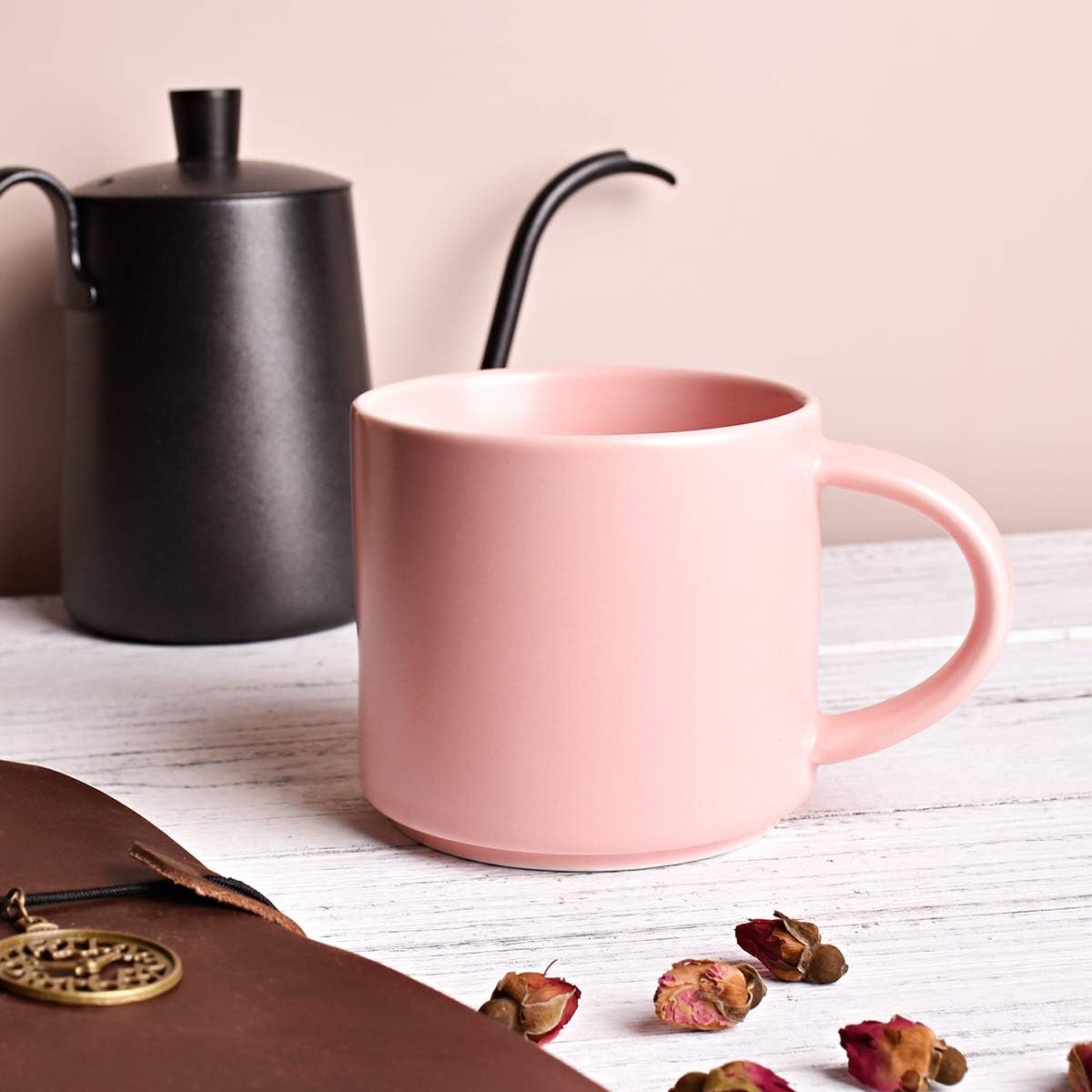 Bosmarlin Matte Ceramic Coffee Mug for Office and Home, 13 oz, Dishwasher and Microwave Safe (Pink, 1) - Image 4