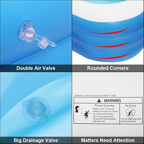 Miniatura 6 de HIYEEONE Piscina inflable piscina infantil de 102 x 67 x 20 pulgadas piscina inflable familiar para niños adultos bebés niños pequeños piscina para