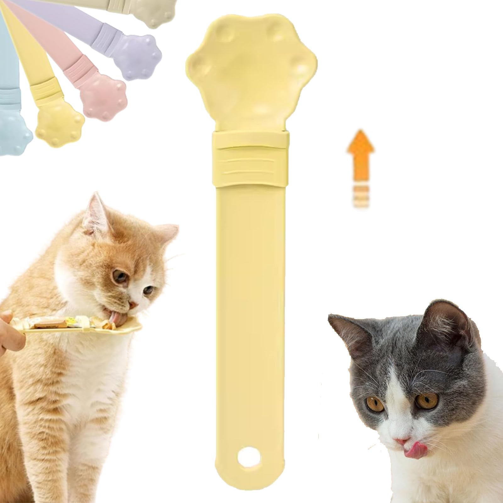 Happy Spoon for Cats, Cuddles and Meow Cat Treat Feeder, Claw Shape Cat Strip Happy Spoon, Cat Strip Feeder, Cat Wet Treats Dispense Spoon for Feeding Wet Treat with 0 Waste (Yellow)
