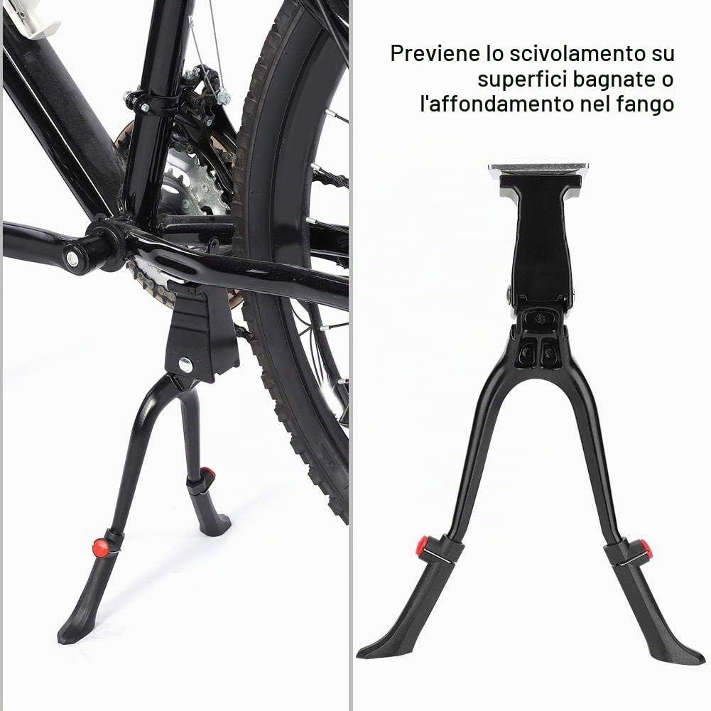 Wakects Cavalletto Doppio per Bici, Supporto Centrale Regolabile in Altezza, Alluminio Lega, per Mountain Bike 24-28", Nero
