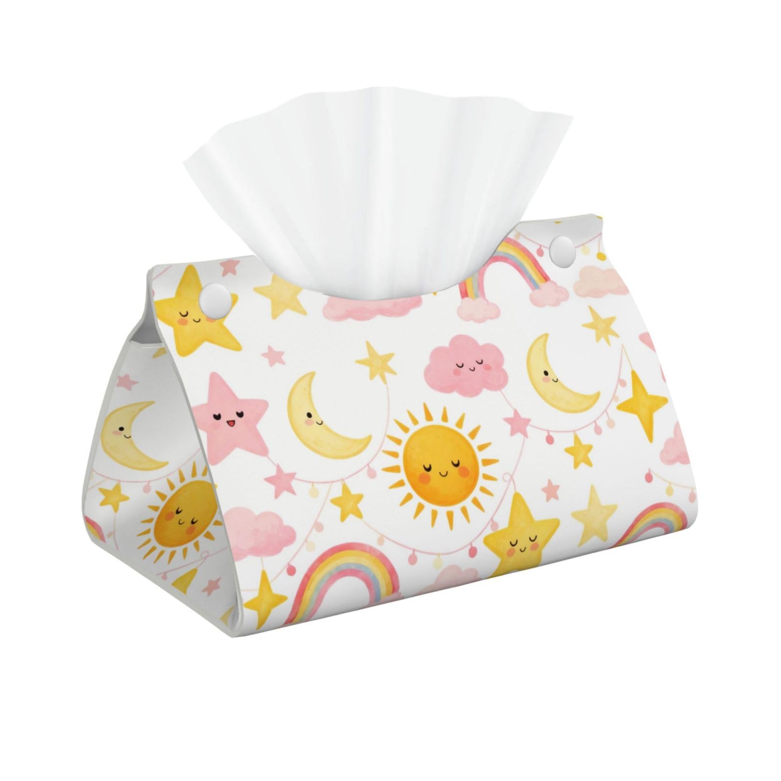 Sky Party Long Leather Tissue Box Cover-Waterproof PU Leather Tissue Holder for Bathroom, Decorative Rectangular Tissue Case