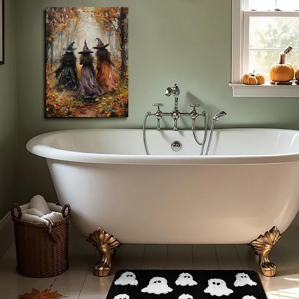 Vintage Three Witches In The Forest Painting Witch Print Witchy Canvas Print Halloween Wall Art Halloween Decor Witch Poster Dark Academia Gothic Room Decor for Dorm Bedroom 16x24in Unframed - Image 3