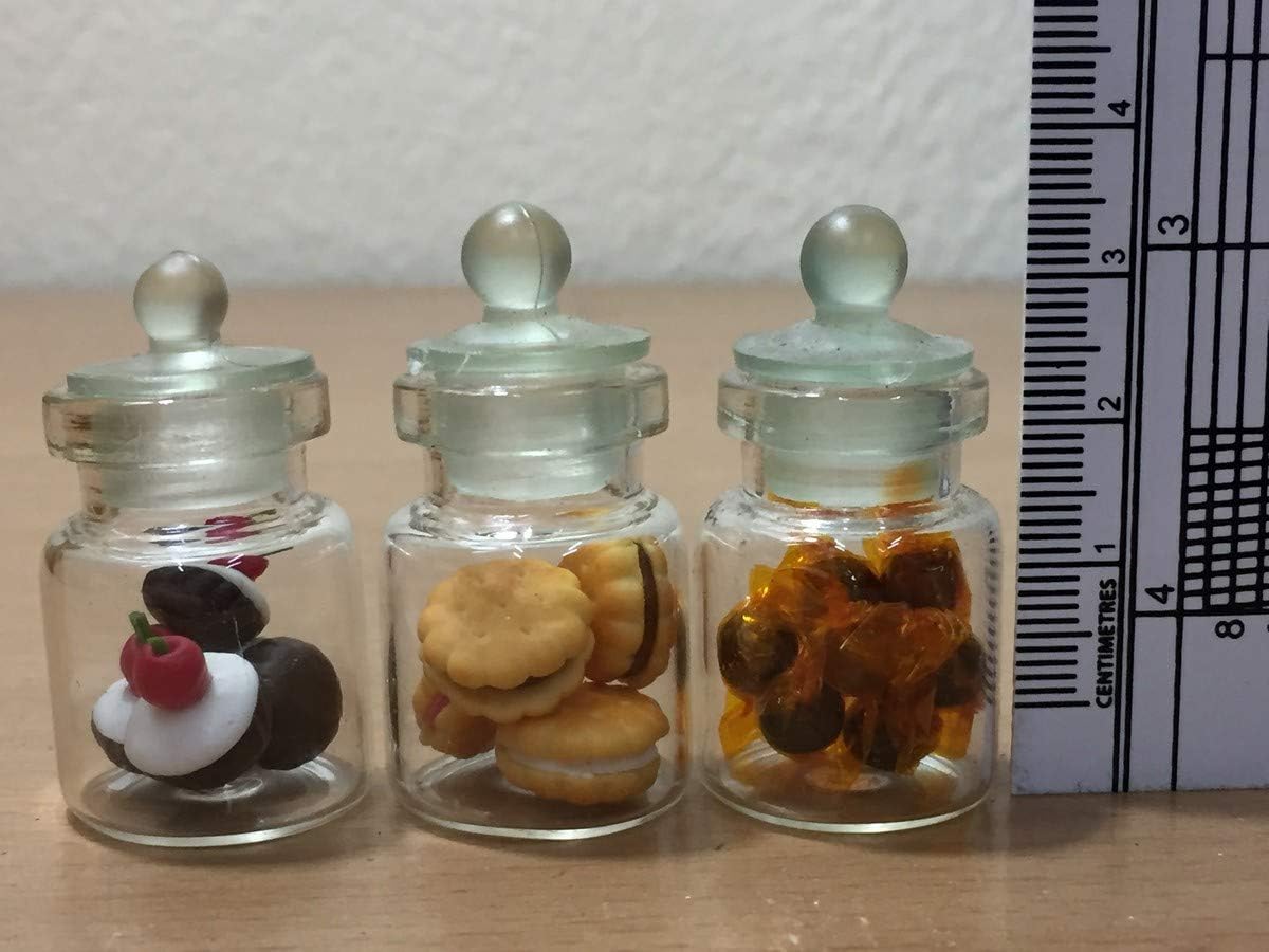 3pc Miniature Cookie Food Cake Candy Dollhouse Cake in Clear Glass Mini Bottle Fruit Mix Lemon #MF082