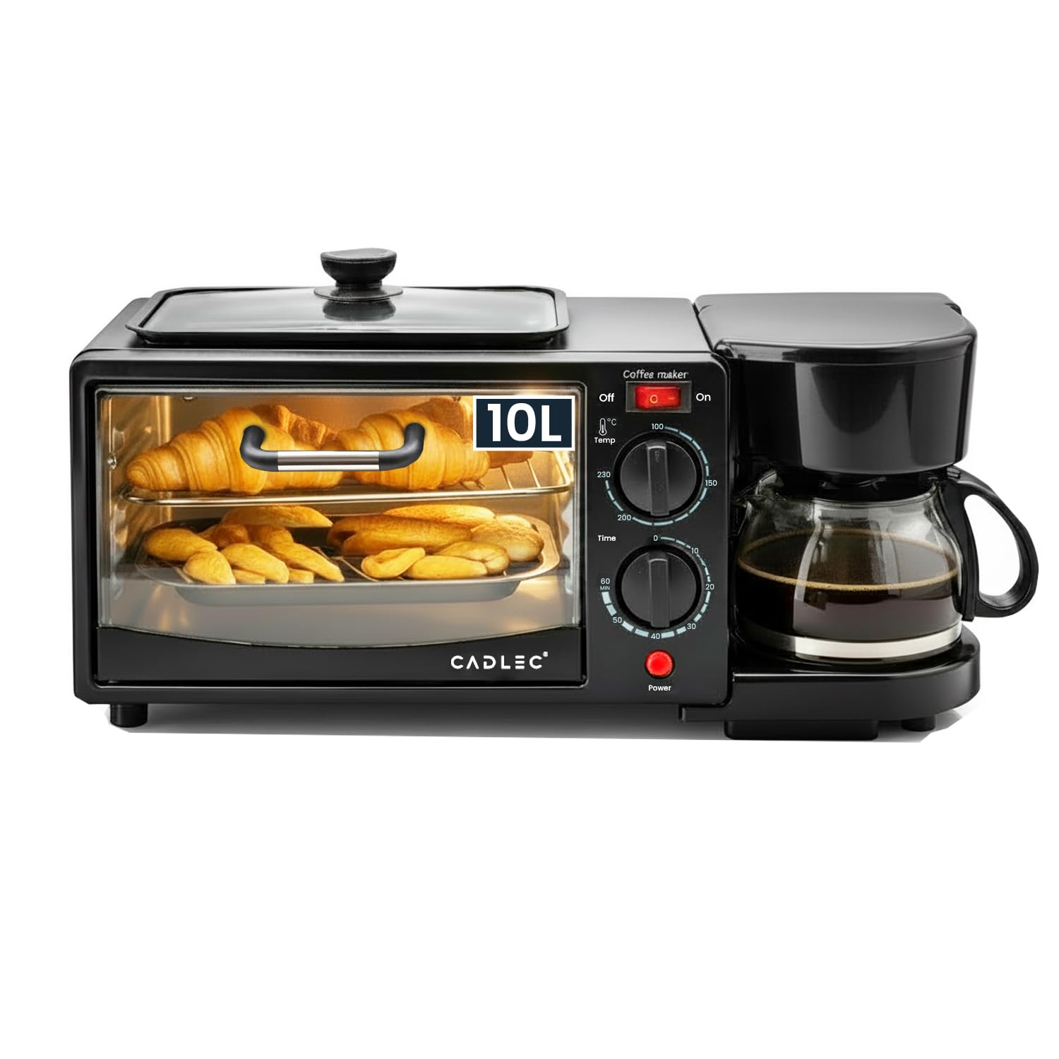 Cadlec MultiChef Pro 3 in 1 Breakfast Maker With Oven Toaster Griller, Coffee Maker, Frying Pan | Adjustable Temperature & Timer, Bake, Grill & Toast- Black-image-7