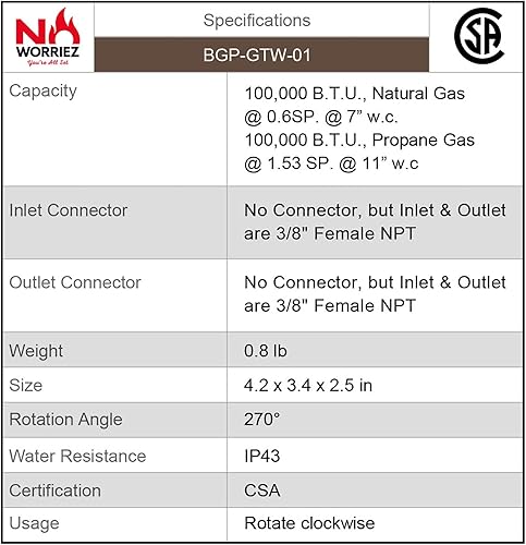 Miniatura 7 de NO WORRIEZ Temporizador de Seguridad Automático de 100,000 BTU para Barbacoa al Aire Libre con Conexión NPT de 3/8' Mecánico para Parrilla de