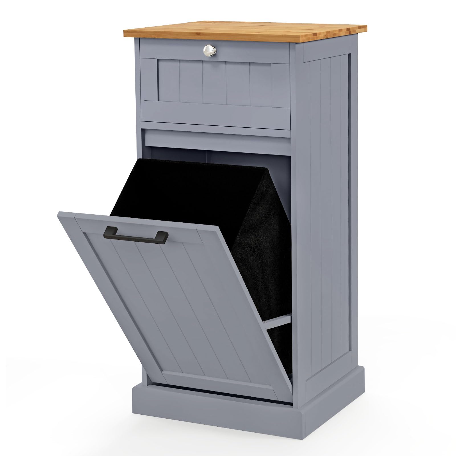LIFEZEAL Cesto Portabiancheria, 32L, Portabiancheria Sporca, in Legno, Porta Biancheria Sporca per Bagno, con Cassetto e Sacco Rimovibile in Tessuto, Portabiancheria Salvaspazio, 40x37x82cm (grigio)