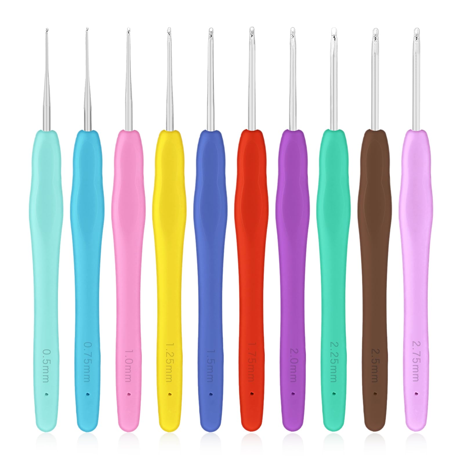 10 Small Lace Crochet Hooks Set, Knitting Needles 0.5mm/0.75mm/1mm/1.25mm/1.5mm/1.75mm/2mm/2.25mm/2.5mm/2.75mm Ergonomic Handle Crochet Hooks for Lacework