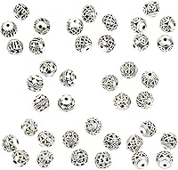 Vista 5 de LolliBeads (TM) 0.394 in 30pcs plata tibetana redondo hueco espaciador encanto abalorios joyería hallazgos mezcla lote caja conjunto surtido